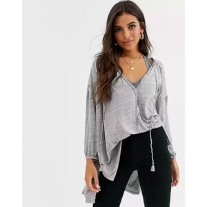 FREE PEOPLE Gray Just A Henley Linen Blend Oversized Top S